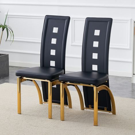 DESMIU Chaise de Salle à Manger Lot de 2 avec Dossier Ajouré et Pieds Métal, PU Noir et Or (1/5)