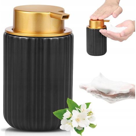 Dispenser di sapone liquido in ceramica, nero, 320 ml, qualità premium.