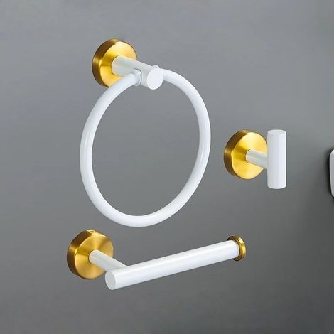 White Gold Bathroom Hardware Set 304 Stainless Steel Towel Bar Towel Ring Toilet Paper Holder Robe Hook Accessories Set,3PCS Set (1/5)