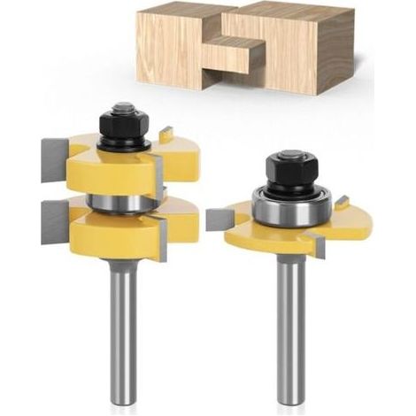 Lot de 2 coffret de fraise pour defonceuse et affleureuse manche Jeu de couteaux en forme de T à 3 dents forme de tige en T de 8 mm Outil de Travail du Bois (1/4)