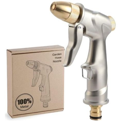 Pistolet à eau en métal, jet d'eau à haute pression, pistolet à eau de jardin pour laver les voitures, arroser les plantes - version courte, 1pc (1/5)