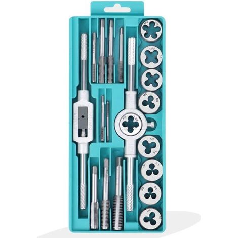 Coffret tarauds et filières métriques 20 pièces M3–M12 – AIMOONSA, acier trempé avec clés (1/4)