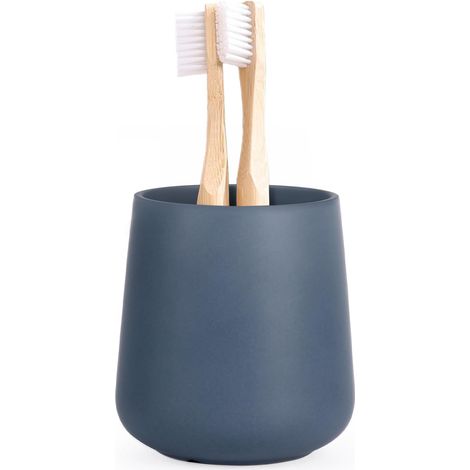 Gobelet rond en céramique pour brosse à dents - 350 ml - Pour gobelet de salle de bain - Bleu mat - Convient pour brosse à dents et dentifrice - Diamètre : 7,6 x 9,5 cm (1/5)