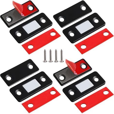 pair Aimants de porte, lot de 4 loquets magnétiques ultra-fins en acier inoxydable pour portes coulissantes de placards, cuisines, penderies, tiroirs, meubles, etc., noir (1/4)