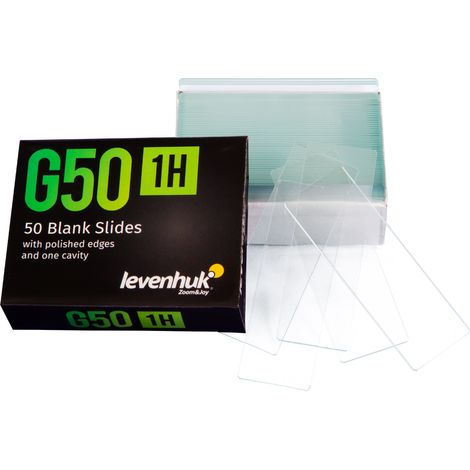 Portaobjetos vacíos de una cavidad Levenhuk G50 1H, 50 unidades