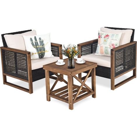 3PCS Patio Furniture Set Outdoor Garden Conversation Set with Cushions (1/5)