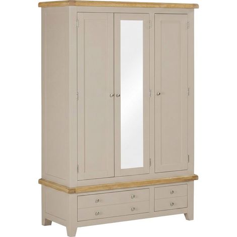 Windsor 3 Door 2 Drawer Wardrobe - L56 x W130.5 x H190 cm - Putty/Oak