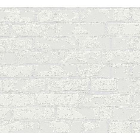 Papier peint blanc imitation mur en briques Tapisserie 10,05 x 0,53 m aspect pierre Papier peint tendance à peindre idéal pour salon (1/4)