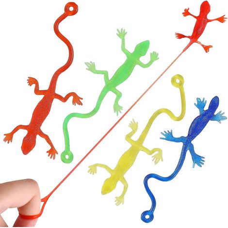 Lot de 5 jouets lézards : lézards collants et extensibles, figurines de lézards à mâcher, animaux extensibles, parfaits pour les pochettes surprises. (1/3)