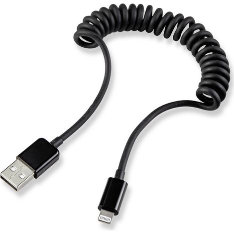 Renkforce USB-Kabel USB 2.0 USB-A Stecker, Apple Lightning Stecker 0.95 m Schwarz Spiralkabel RF408 (1/5)