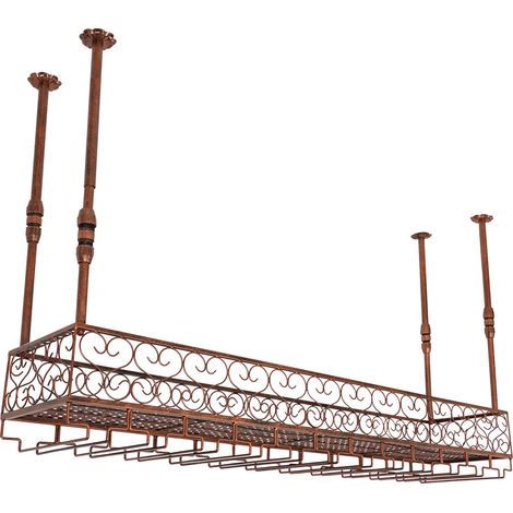Mensola galleggiante da bar vintage industriale 120x30 cm Mensole galleggianti da bar in bronzo per appendere a parete o a soffitto Portabottiglie da vino Portabicchieri da champagne