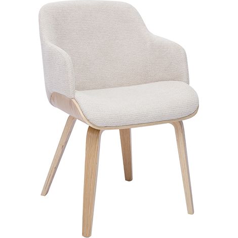Stuhl in beige Chenille-Stoff und hellem Holz EARL