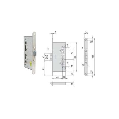 Serrure à mortaise anti-panique pour portes coupe-feu 43130 - mm.65 (43130650)