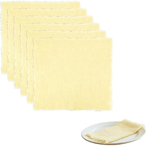 6 Pièces Serviettes de Table en Tissu 42 X 42cm Serviette Tissu avec Franges Serviettes de Table Carrées en Coton Réutilisable Serviette en Coton pour Mariage, Fête, Maison (Jaune) (1/5)