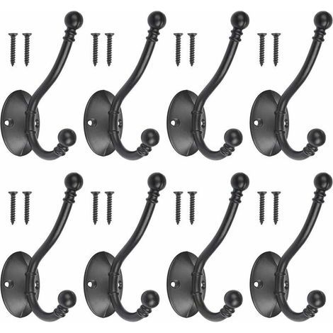 Set of 8 vintage black metal coat hooks with 16 screws. Retro Black Metal Coat Hook, Individual Screw-in Wall Mounted Coat Hook for Bathroom and Kitchen Doors (1/5)