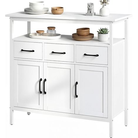 Sideboard mit verstellbaren Einlegeböden, Aufbewahrungsmöbel mit 3 Schubladen und 3 Türen, 95 cm, weiß