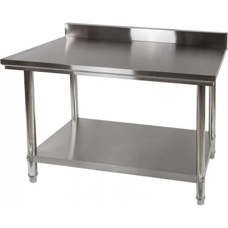 Dema – Table de travail inox 120 x 60 cm – Acier inoxydable AISI 201 – Charge 120 kg – 4 pieds réglables – Dosseret amovible