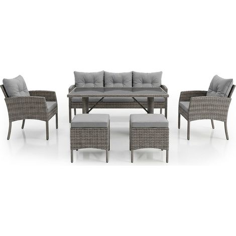 Sofa + Mesa + 2 Sillones + 2 pufs Ratan PE Sebas. Muebles de Jardin y Terraza, Ratan Gris