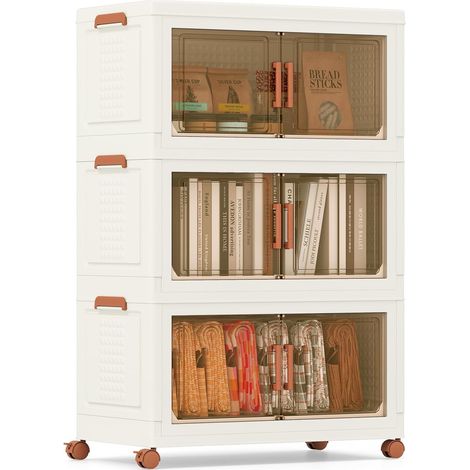 COSTWAY Boite Rangement Plastique, Caisses Rangement Pliables à Roulette, Poignée, Porte Magnétique, Boite Empilable, Rangement Vetement, Livres, Jouets (210 L) (1/5)