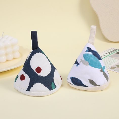Guantes triangulares prácticos de algodón resistente al calor: bonitos protectores anti-quemaduras para mangos de sartenes, ideales para cocinar y hornear (paquete de 2). (1/5)
