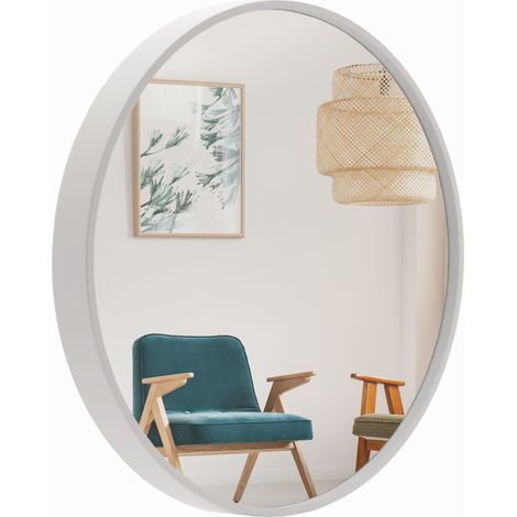 Specchio rotondo in legno stile scandinavo, 60 cm, bianco, BD art.