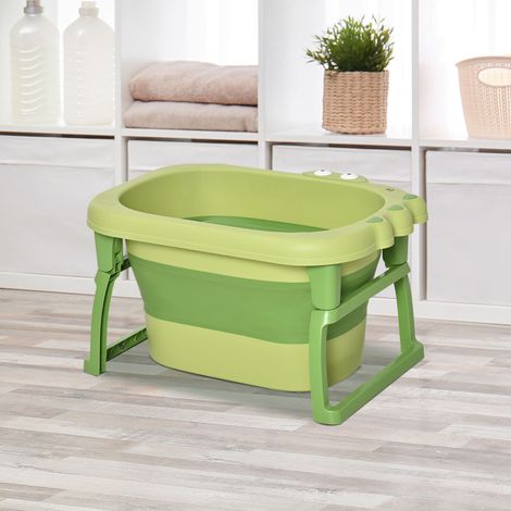 Baignoire pliante pour bébé avec support antidérapant - 75,3x55,4x43cm - baignoire bébé et tout-petit 0-6 ans avec trou de vidange - vert (1/4)