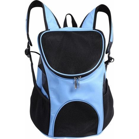 Sac a Dos De Transport pour Chien Chat, Mains Libres Ventilation Réglable Sac à Double Bandoulière pour Porter Chien Chat Chinot Chaton Lapin Marcher Randonnée Voyager(Bleu Clair) (1/5)