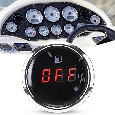 Jauge de niveau de carburant 2 pouces avec affichage numérique LED et alarme lumineuse rouge intelligente pour bateau et voiture, conforme aux normes américaines, noire (1/5)