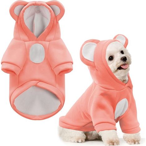 Abrigo para perro, Sudadera con capucha de forro polar suave y cálido, Abrigo para gato, Sudadera divertida, Rosa Talla XL (1/5)