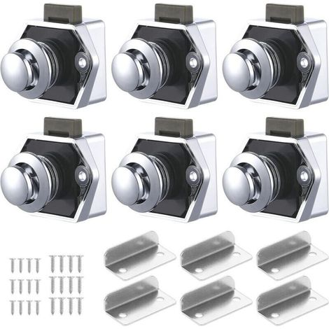 Set mit 6 Druckknopfriegeln aus Zinklegierung – Schlüssellose Verriegelung für Türen und Schubladen mit einer Stärke von 15 bis 20 mm