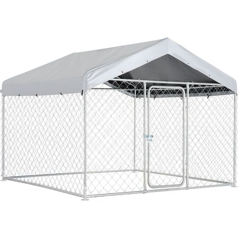 Niche pour chien extérieur 2 x 2 x 1,6 m, grand enclos pour chien avec verrou sécurisé, abri de plein air pour chien, toit imperméable anti-UV, cage solide pour grands chiens (1/5)