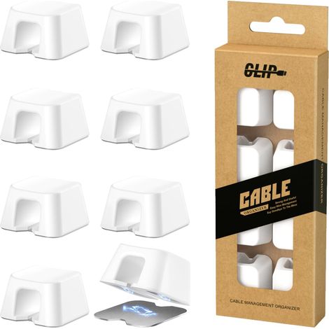 Lot de 8 clips de rangement de câbles magnétiques avec plaque métallique autocollante pour bureau, table de nuit, voiture, bureau (blanc) (1/5)