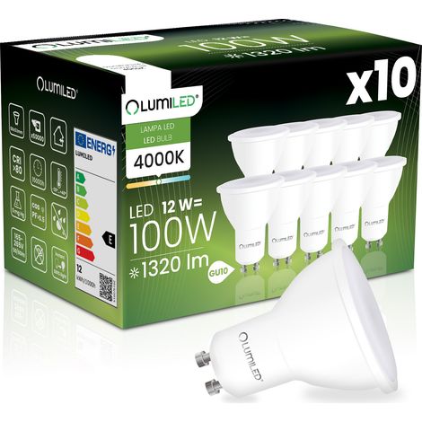 10 bombillas LED GU10 tipo foco PAR16 de 12 W = 100 W, 1320 lúmenes, 4000 K, neutro, 120° lumiled (1/5)