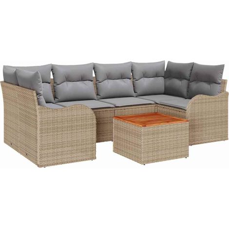 Maison Exclusive - Gartensofa-set 7 pcs Beige und Hellgrau Poly-R