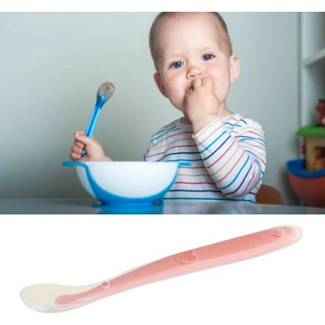 Silikonlöffel für Babys, ergonomisch, weich und zahnfleischschonend, für Babys ab 4 Monaten, rosa. (1/5)
