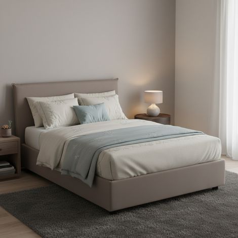 Talamo Italia - Letto piazza e mezza Anyta, Letto contenitore con rivestimento in tessuto, 100% Made in Italy, Apertura frontale, adatto per materasso Cm 120x190, Tortora (1/5)