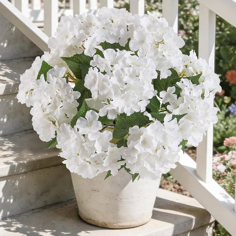 Bouquet de fleurs artificielles d'hortensia en soie avec tiges pour vase de table, centre de table, fête de mariage, décoration extérieure (blanc, 1 pièce) (1/5)