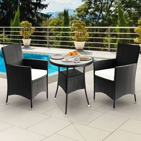 CASARIA® Polyrattan Gartenmöbel mit Tisch 2 Stühle inkl. 7cm Auflagen 5mm Sicherheitsglas Wetterfest Modern Outdoor Terrasse Balkon Sitzgruppe Möbel Set