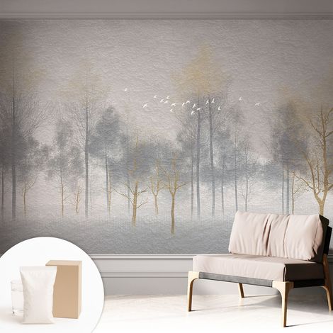 Papier peint intissé avec imprimé pour décoration intérieure pour rénovation a motif - Colle incluse gratuite Harmonie forestière 312x219 cm (1/5)