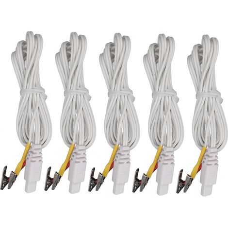 5 électrodes à clip, fil rouge et jaune, cordon de connexion pour appareil thérapeutique TENS, blanc (1/5)