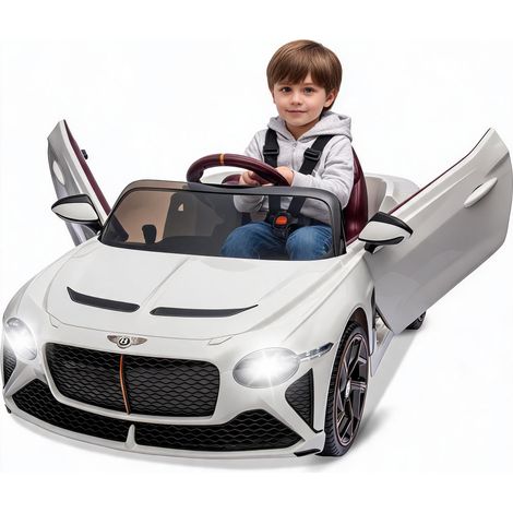 Voiture électrique enfant 12V de élégant Bacalar sous licence, 1 place - Télécommande parentale 2,4 GHz - Portes papillon, suspension, 3 vitesses, LED, klaxon, MP3 USB/AUX/sans fil - Couleur: Blanc (1/5)