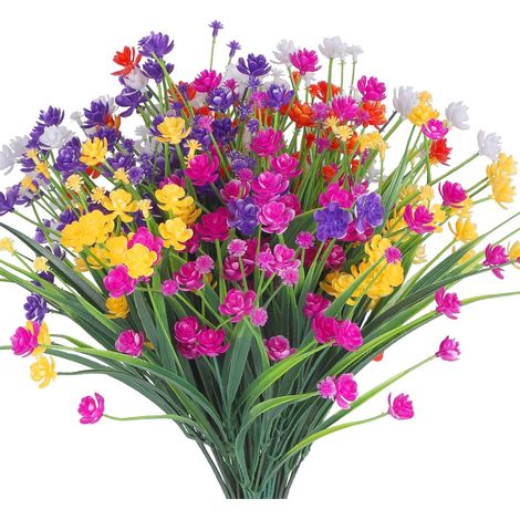 Lot de 10 bouquets de fleurs artificielles d'extérieur résistantes aux UV, arbustes et plantes, gypsophile en plastique artificiel pour la décoration intérieure et extérieure (jardin, porche, jardiniè (1/5)