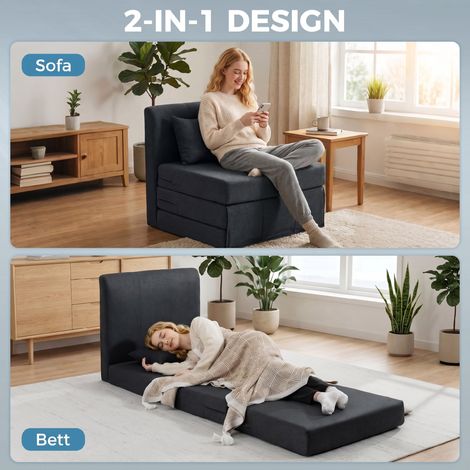 Canapé-lit 2-en-1 convertible en lin, fauteuil-lit rembourré pour invités, gris foncé (1/5)