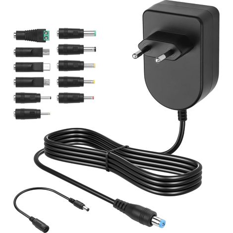 Adaptateur Secteur Universel 36W 3V 4.5V 5V 6V 7.5V 9V 12V Réglable, AC/DC Chargeur à Commutation Universel 3A(Max), avec 12 Embouts Adaptables Sélectionnables et Port USB 5V 2.1A (1/5)
