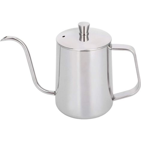 Hervidor de agua de acero inoxidable de 600 ml con boquilla y tapa para preparar bebidas en casa. (1/4)