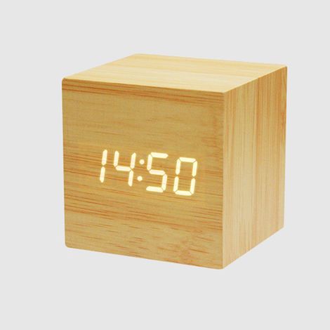 Wooden Alarm Clock - Mini Digital Clock with Temperature Time Display, 3-Level Brightness and Voice Control Ideal for Home Travel