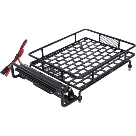 Porte-bagages de toit robuste en fer noir pour voiture RC, avec 8 LED blanches. (1/5)