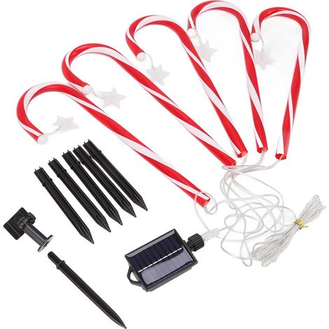Guirlande Lumineuse Solaire Canne à Sucre Noël 5 Bâtons IP65 ABS 48cm 8 Modes Chauds Déco Extérieur Jardin Allée (1/5)