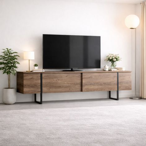 TV-Möbel Luxus Walnuss Schwarz Melamin 180x50x30 cm