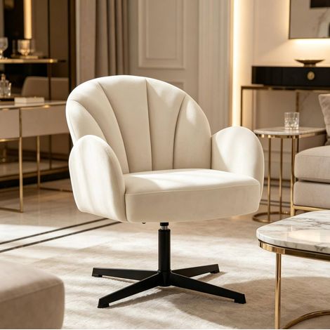Drehbarer Sessel 64,5x68x80 cm beige, Muschel-Rückenlehne, schwarzer Stahlfuß, Samt MEUBLIV (1/5)